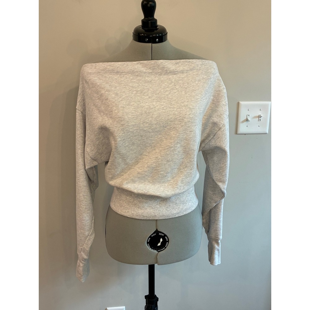 Garage Off The Shoulder Sweatshirt Grey Heather Thumbhole Cuffs P/S